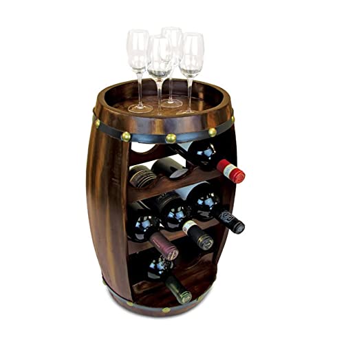 DISHENGZHEN Wooden Wine Rack Barrel, Free Standing With Top, 8 Bottle Wooden Wine Rack Table Top Wine Rack, Oak Effect Storage, Gift For Wine Lov