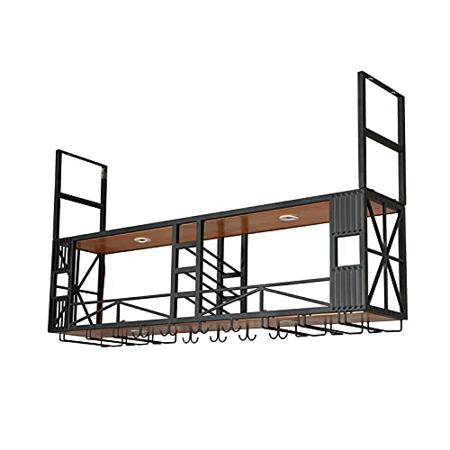 KEppd Wine Rack Wall Mounted - Wine Holder Vintage Style Ceiling Wine Racks | Metal Iron Adjustable Height Wine Bottle Holder Goblet Racks | Crea