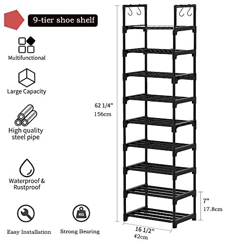 ONEORNEVER Shoe Rack, Sturdy Metal Shoe Rack Organizer,Narrow Shoe Rack,Shoe Racks for Closets,Shoes Rack,Shoe Stand,Shoe Shelf for Hallway Black