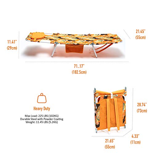 SUNNYFEEL Folding Camping Chairs Reclining Beach Chair Sun Lounger Lay Flat Tanning Portable with Removable Headrest Pillow Face Hole for Outdoor