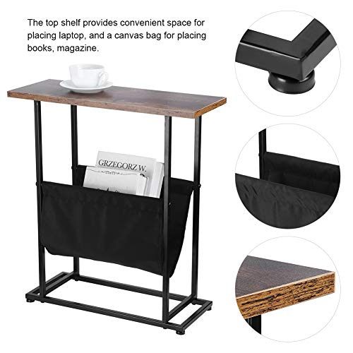 Ejoyous Retro Small Side Table, H Shaped Narrow End Table with Canvas Bag Industrial Slim Sofa Side Table Snack Table with Magazine Holder, for S