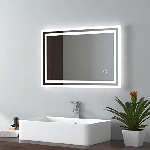 EMKE Bathroom Mirror with LED Lights - 400x600mm Backlit LED Illuminated Bathroom Mirror with Demister Heat Pad, Makeup Vanity Touch Mirror with