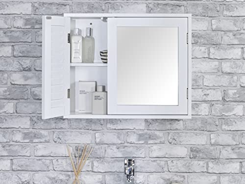 House & Homestyle Mirrored Bathroom Cabinet, White, H 46cm x W 56cm x D 13cm
