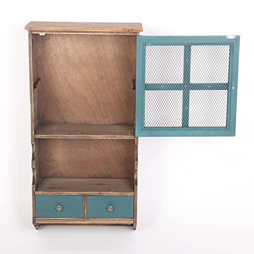 mosegor Rustic 4-Tier Wooden Storage Cabinet Sideboard Glass Cabinet Industrial Bookshelf Sideboard with 2 drawers &Cabinet with doors& 2 Hook fo