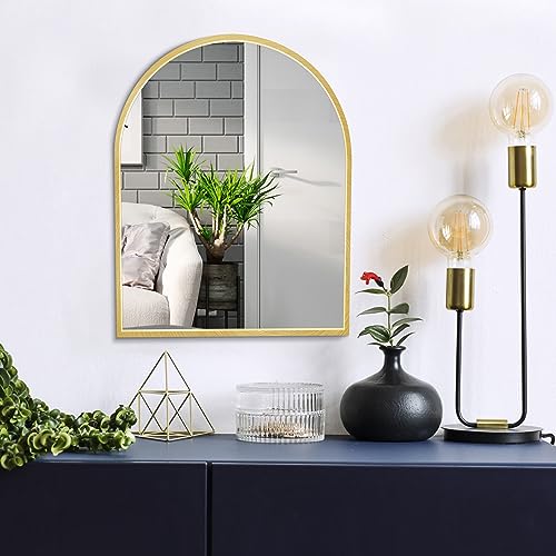 MYlovelylands 10x13 inch Gold Small Arched Mirror for Bathroom Vanity Mirror or Wall Decor Arch Mirror Brushed Metal Frame Wall Mounted Mirror fo