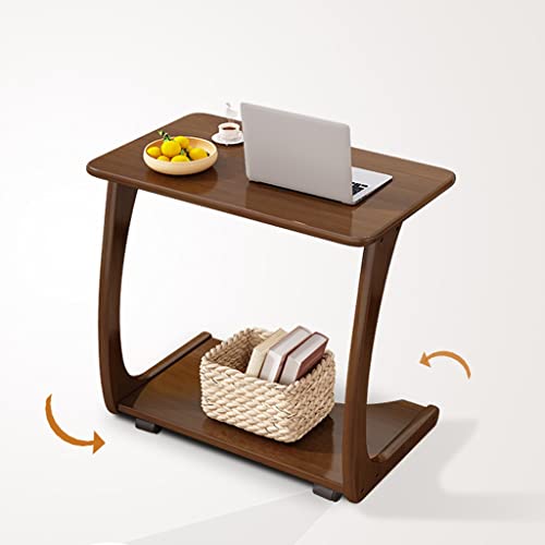 JJZXD Solid Wood Sofa Side Table Removable C-shaped Bedside Bedside Table Living Room With Wheels Tea Table (Color : Walnut, Size : 40 * 45 * 63C