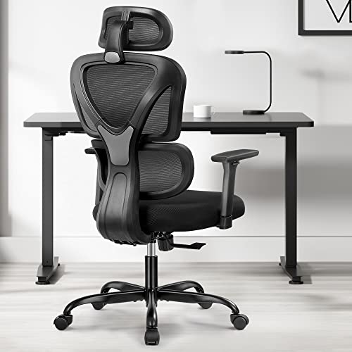 KERDOM Office Chair Ergonomic Desk Chair, office chairs for home Office With Adjustable Headrest and 3D Armrest - 130° Rocking Mesh Computer Chai