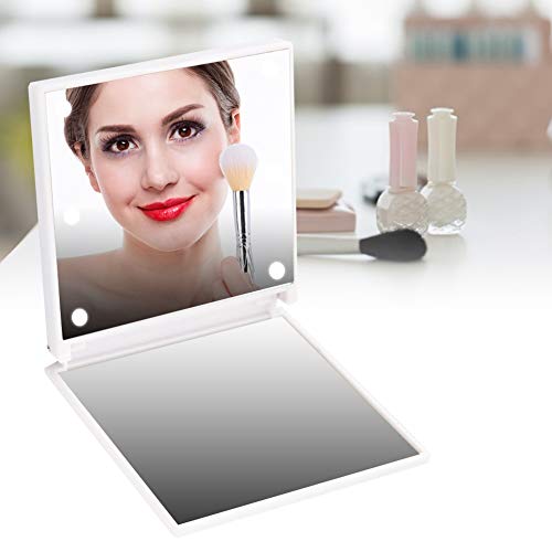 LED Lighted Makeup Mirror, 6 LEDs Handheld Illuminated Compact Mirror Portable Battery Powered Folding Cosmetic Mirror with Light for Women and G
