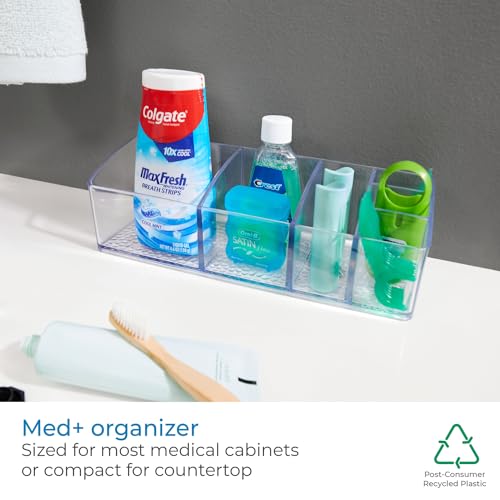 iDesign 42730ES Med+ Medicine Box, Plastic Bathroom Storage Container for Medical Supplies with Six Compartments, Clear, 9" x 3" x 2"