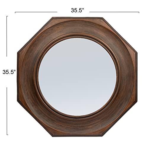 Creative Co-op Hexagonal Carved Wood Framed Wall Mirror, Walnut