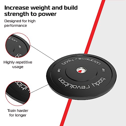 Body Revolution Olympic Bumper Plates - 5kg Weight Plates Set - Rubber Coated 25mm / 2 Inch Olympic Weight Plates Pairs for Barbell Weights - Str