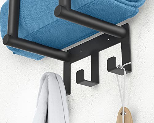 Towel Rack Wall Mounted, BETHOM Towel Racks with Shelf and 3 Hooks for Small Bathroom, Towel Storage Wall Can Holds Up to 3 Large Size(160x100 cm