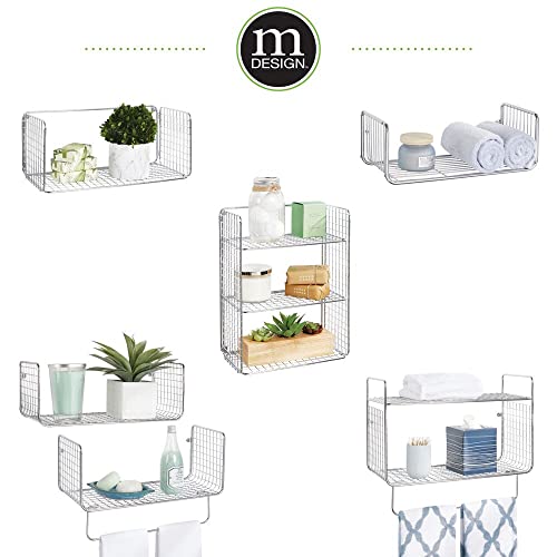 mDesign Bathroom Shelf – 2-Tier Wire Shelf with Integrated Towel Rail – Ideal Bathroom Storage Solution – Chrome
