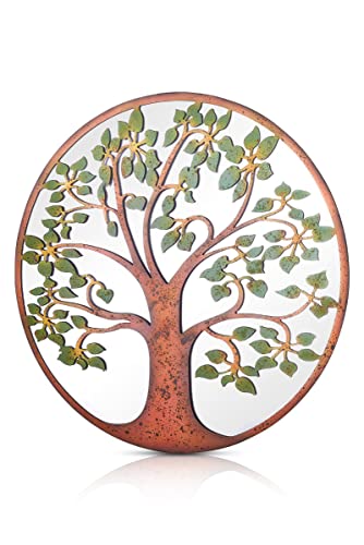 MirrorOutlet Large Metal Rustic Circular Shaped Garden Mirror Colour Tree 60cm X 60cm, Green (GM101)
