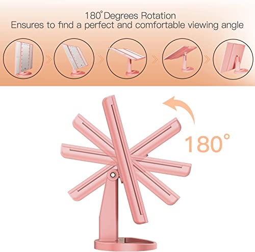 ESTOPE PRO Lighted Makeup Mirror 2X/3X Magnification Vanity Mirror Tri-fold Make up Mirror Table Mirror Pink