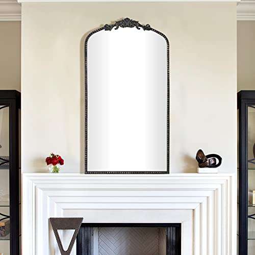 CASOLLY Traditional Retro Brush Black Gold Arch Wall Mirror, 19"x31" Carved Elegant Rectangle Vintage Mirror with Antique Ornate Frame, Baroque I