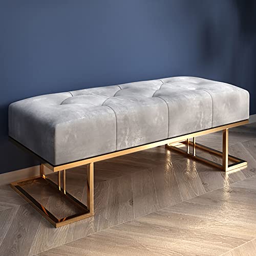 Comfy Decorative Footrest Stool for Bedroom Living Room Hallway,Velvet Upholstered Tufted Bedroom Bench,Modern Entryway Shoe Bench with Metal Bas
