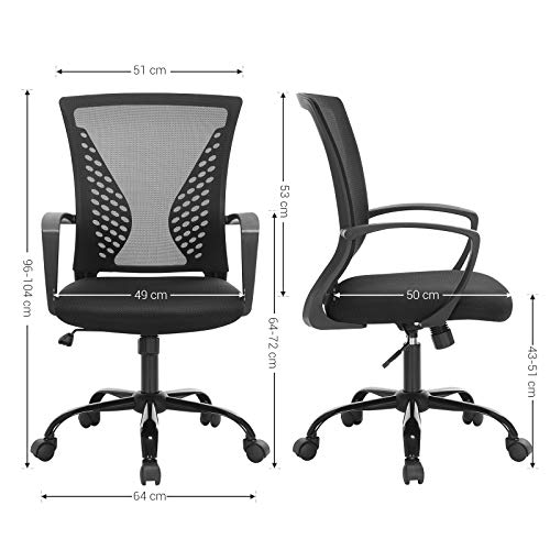SONGMICS Office Chair, Mesh Chair, Swivel, Height Adjustable, Tilt Function, Breathable Mesh Seat and Backrest, for Study Office Studio, Max Load