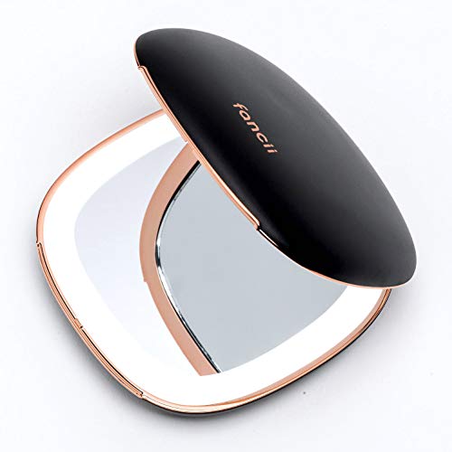 Fancii Rechargeable Compact Magnifying Mirror with Natural LED Lights, 1x/ 10x - Portable Lighted Handheld Makeup Mirror for Travel and Purses, M