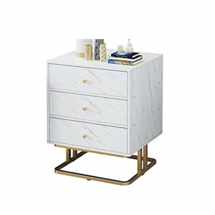 SDFGH Marble Texture MDF Bedside Table, Bedroom Furniture Bedside Table, Bedside Table with 3 Drawers, Sofa Side Table