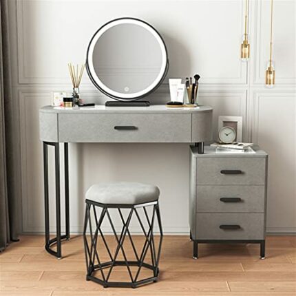 JJZXD Glass Dressing Table with LED, Multifunctional Dressing Table, Home Bedroom Furniture (Color : Argento, Size : Light Grey)