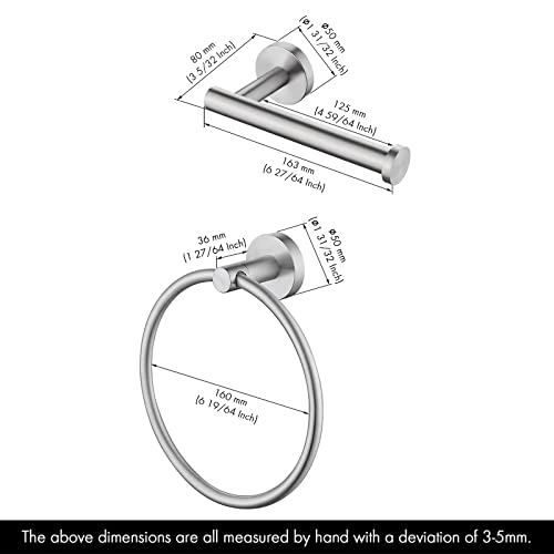 KES Toilet Roll Holder and Towel Ring Set, Bathroom Hardware Set Bathroom Accessory Set 2 Pieces SUS304 Stainless Steel Wall Mounted Brushed Fini