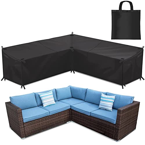 L-Shape Furniture Cover, 600D Oxford Waterproof Garden Sofa Cover, Heavy-duty Sectional Sofa Covers, Windproof Anti-UV Heavy-duty, with Handles f