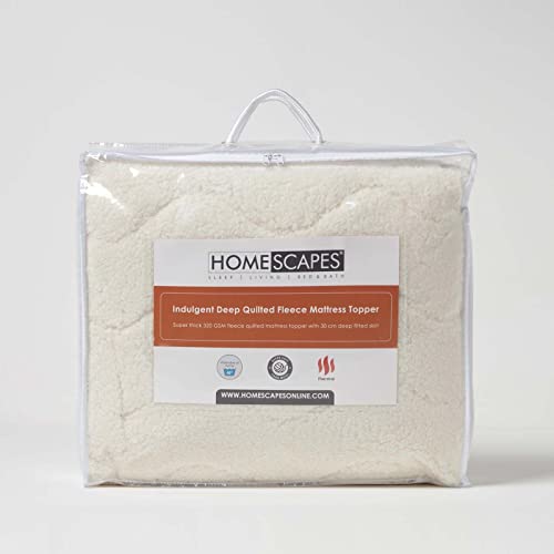 HOMESCAPES 160 x 200 cm Euro King Size Deep Quilted Fleece Mattress Topper 320 GSM Super Thick Protector with Cosy Teddy Sherpa Top 30 cm Deep St