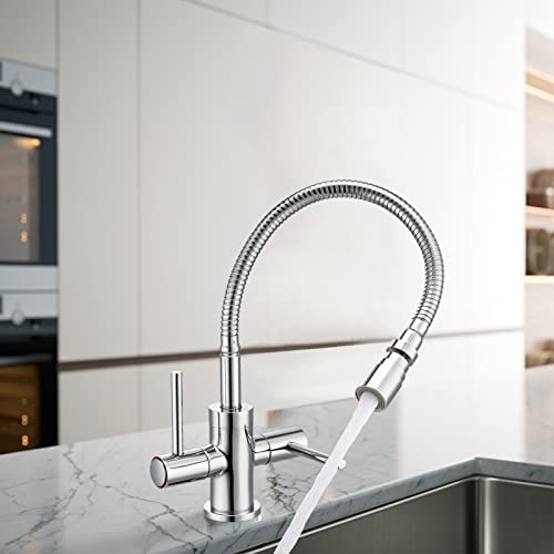 Hapilife Modern Kitchen Sink Mixer Tap with Flexible Spray 360 Swivel Spout Dual Lever 2 Mode Spray Head Chrome
