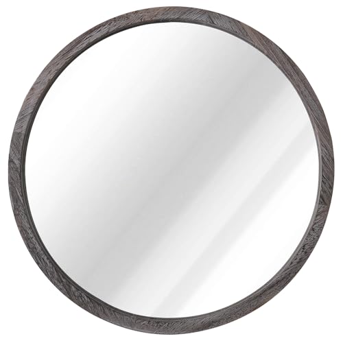 JJUUYOU Rustic Circle Wall Mirror 50CM for Home Decor Rustic White Round Mirror for Bathroom Wall decor Wood Frame Mirror for Living Room, Bedroo