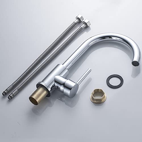 NewEast Kitchen Mixer Taps, Stainless Steel Single Lever Kitchen Monobloc Sink Tap with Swivel Spout and Hoses, Chrome Brass