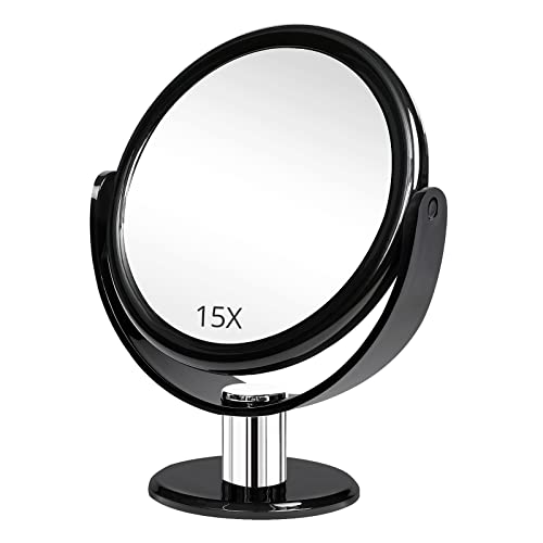 Fabuday Magnifying Makeup Mirror 1X & 15X - Double Sided Desk Vanity Mirror with Magnification, Two Way Make Up Mirror for Table, Magnified Table