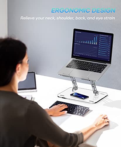 Lpoake 2023 Upgraded Acrylic Laptop Stand for Desk Clear Laptop Riser Adjustable Height White Computer Stand for Laptop Compatible with 10 to 15.