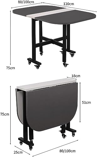 UE-MAOLU Folding Dining Table, Extendable Dining Table, Solid Wood Kitchen Table, Space Saving Compact Folding Dining Room Table, Drop Leaf Table