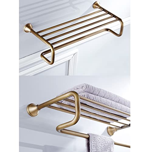 HIGOH Towel Racks,Bathroom Towel Rack Wall Mounted Towel Holder,Bathroom Brass European Antique Retro Bath Towel Rack,Extended Wall Mount Shelf,T