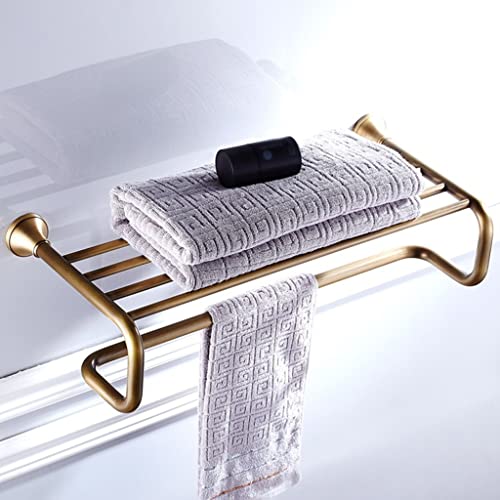 HIGOH Towel Racks,Bathroom Towel Rack Wall Mounted Towel Holder,Bathroom Brass European Antique Retro Bath Towel Rack,Extended Wall Mount Shelf,T