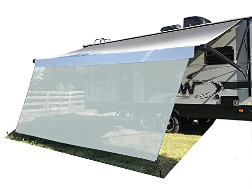 Tentproinc RV Awning Sun Shade Screen 7' X 12' 3'' ( American Flag ) Gray Mesh Sunshade Camper Trailer Awning Shade Screen UV Blocker Completed K