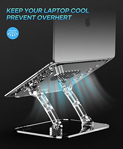 Lpoake 2023 Upgraded Acrylic Laptop Stand for Desk Clear Laptop Riser Adjustable Height White Computer Stand for Laptop Compatible with 10 to 15.