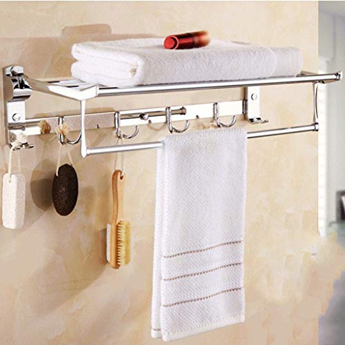 N/A Towel rack- Hotel Towel Rack with Shelf for Bathroom Foldable Shower Towel Holder Wall Mounted Stainless Steel Brushed Nickel