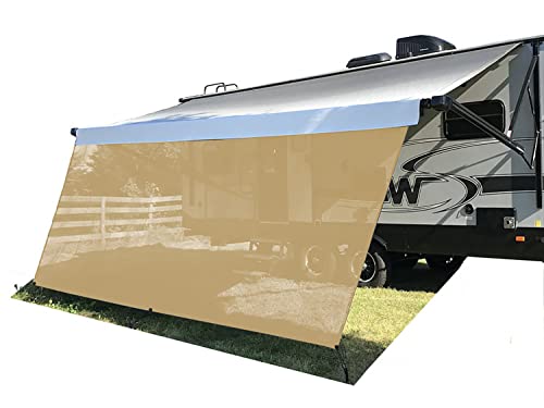 Tentproinc RV Awning Sun Shade Screen 7' X 12' 3'' ( American Flag ) Gray Mesh Sunshade Camper Trailer Awning Shade Screen UV Blocker Completed K