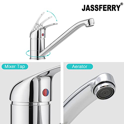 JASSFERRY Kitchen Sink Mixer Tap Caravan Monobloc Single Top Lever Long Swivel Spout Solid Brass Traditional Faucet Chrome