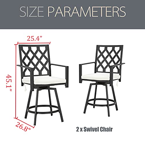 LOKATSE HOME Patio Outdoor Metal Bar Height Swivel Chairs Armrest Set of 2 for Garden Lawn Backyard, Beige