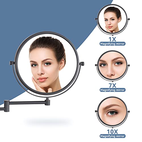 DOWRY Bathroom Extendable Mirror - 10x Wall Mounted Magnifying Mirror - Black Wall Mounted Makeup Mirror - Shaving Mirror Wall Mounted - 360 ° Ro
