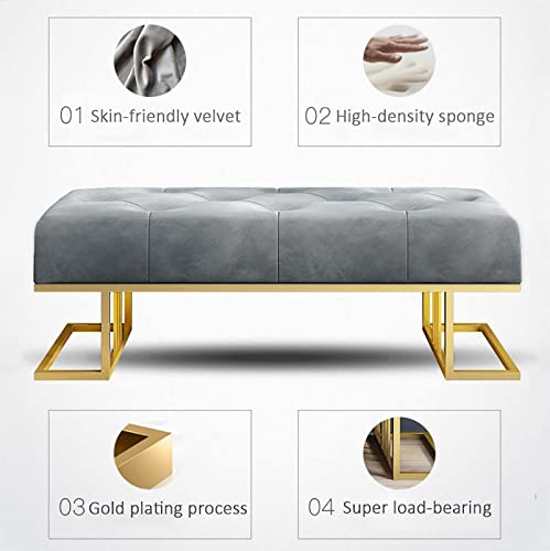 Comfy Decorative Footrest Stool for Bedroom Living Room Hallway,Velvet Upholstered Tufted Bedroom Bench,Modern Entryway Shoe Bench with Metal Bas