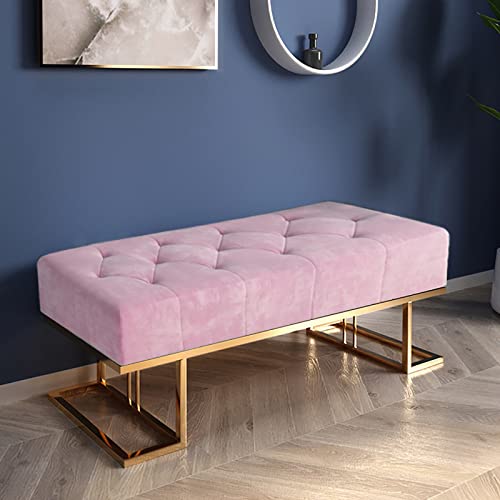 Comfy Decorative Footrest Stool for Bedroom Living Room Hallway,Velvet Upholstered Tufted Bedroom Bench,Modern Entryway Shoe Bench with Metal Bas
