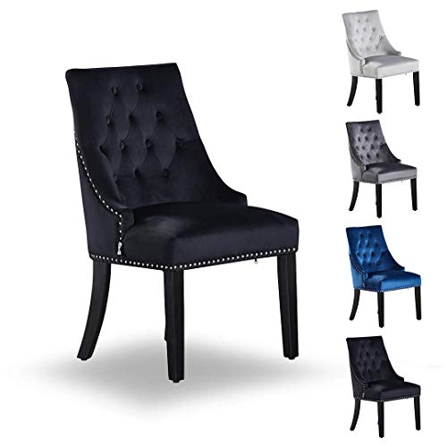 P&N Homewares - Windsor Chair - Black | Tufted Velvet Fabric | Door Knocker | Studded | Dining Chair | Upholstered Accent Side Chair | FREE NEXT