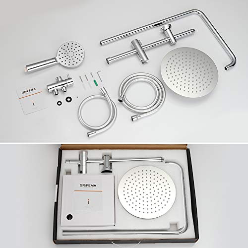 GRIFEMA COLUMNAS-G7005 Modern Chrome Shower Riser Rail Mixer, Round Bathroom Shower Tap System with Stainless Hose Pipe, Shower Head and ABS Hand