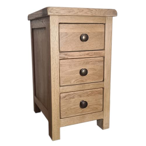 GROFurniture 3 Drawer Oak Bedside Cabinet - Solid Oak Bedside Table - Solid Oak Furniture - Oak Nightstand or Lamp Table - Fully Assembled