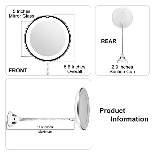 KEDSUM Flexible Gooseneck 6.8" 7x Magnifying LED Lighted Makeup Mirror,Bathroom Vanity Mirror with Strong Suction Cup, 360 Degree Swivel,Daylight