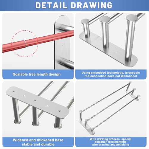 Otoomenz Towel Rail Wall Mounted 3-Tier Towel Rack, SUS 304 Stainless Steel Towel Shelves, Towel Bar Towel Storage 2 Installation Methods Adjusta